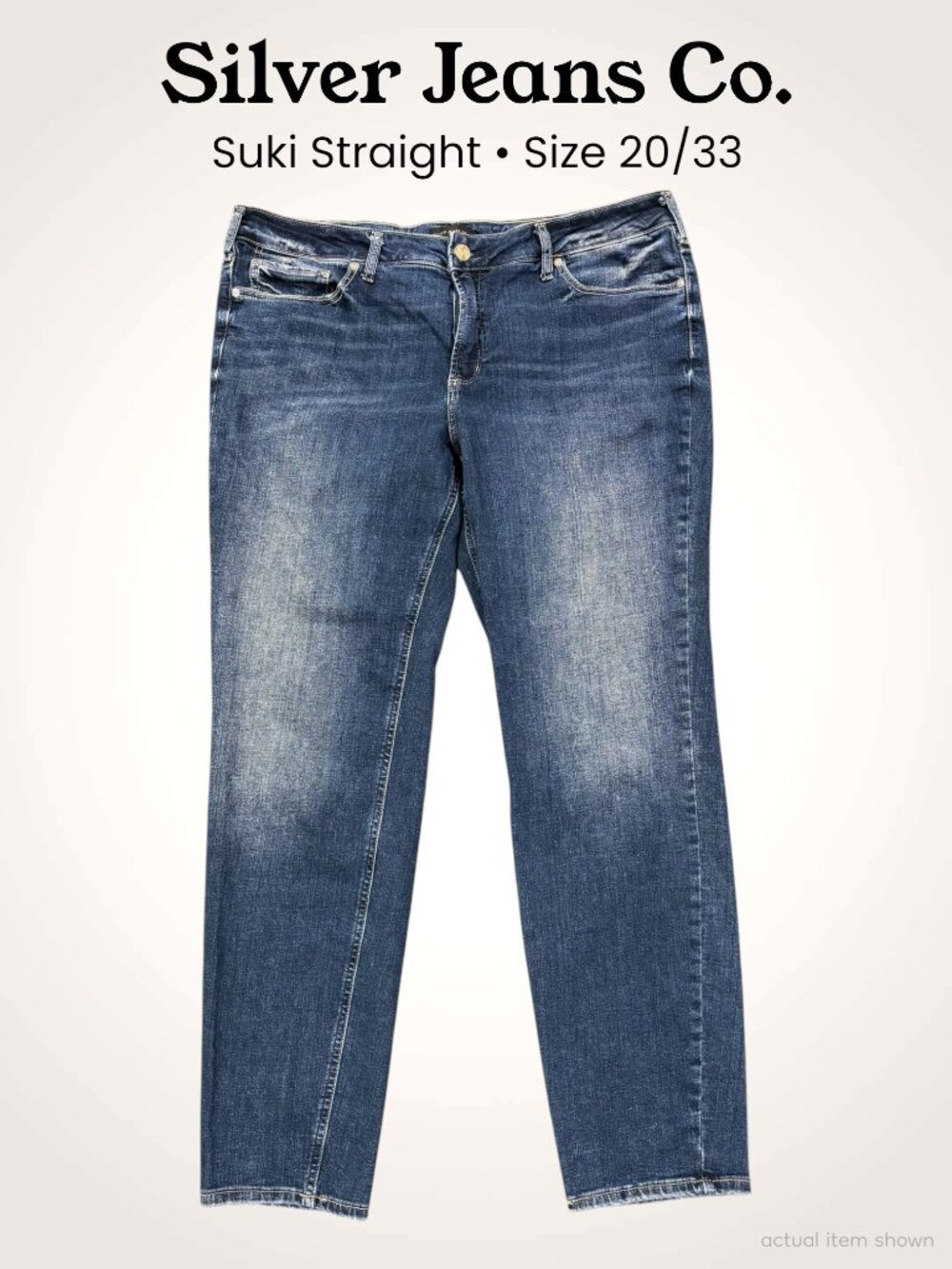 Silver Jeans Co Suki Straight Jeans Dark Wash Stretch Denim Size 20 L33